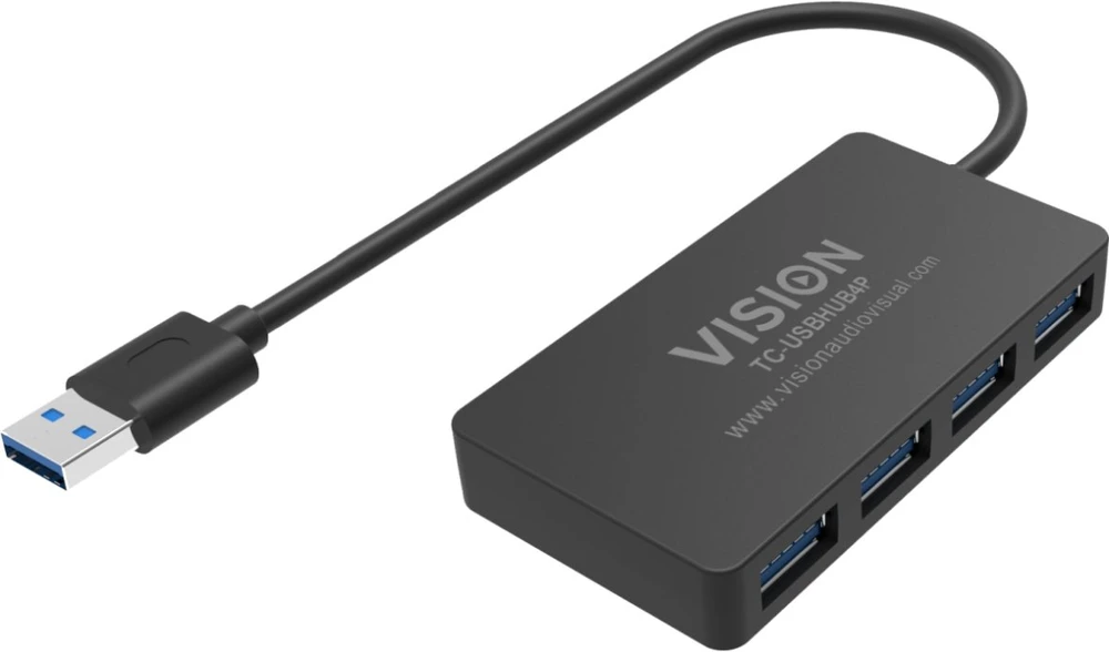 HUB USB Vision 4 x USB 3.0 Anschlusse - 5Gbps - 30 cm Kabelis - juodas