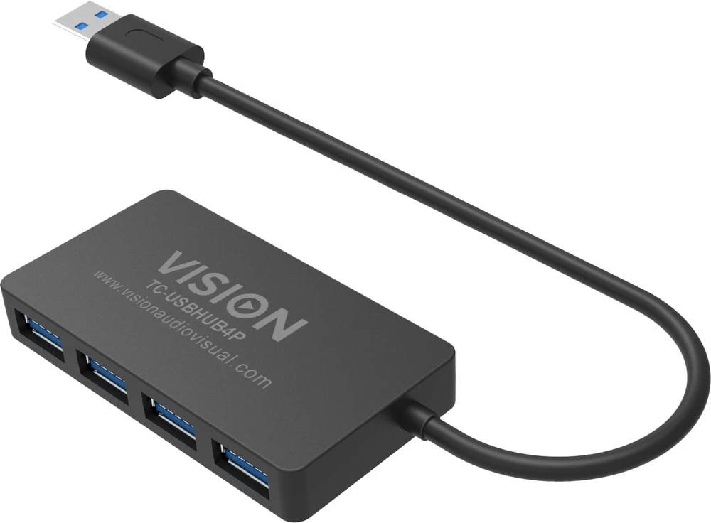 HUB USB Vision 4 x USB 3.0 Anschlusse - 5Gbps - 30 cm Kabelis - juodas