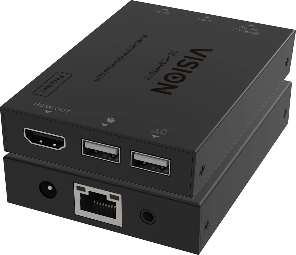 Vision HDMI-uber-IP-Sender - 30 JAHRE GARANTIE - nur Sender - Empfanger muss separat erworben werden - Sendet HDMI 1:1 oder 1:n - Ubertragt USB 1.1 - Plug-and-Play - IR-Durchleitung - Maximale Auflosung HD 1920 x 1200 bei 60 Hz - HDCP-kompatibel - Un