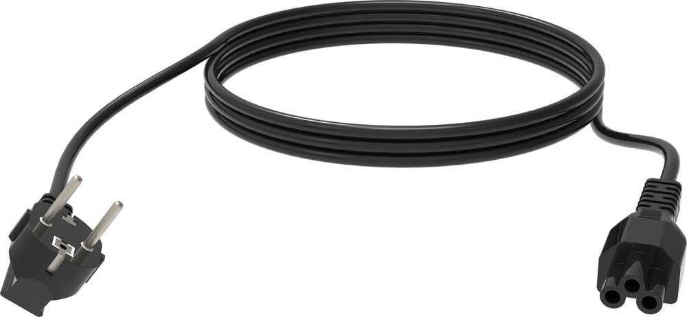 Kabelis zasilający Vision VISION Professionelles, installationstaugliches Netzkabel, Kleeblatt auf EU-Stecker - 30 JAHRE GARANTIE -250 V - 10 A - IEC 60320 C5 (Kleeblatt'') auf EU-CEE-7/7-Stecker - Aussendurchmesser 7,1 mm - 3 m - juodas