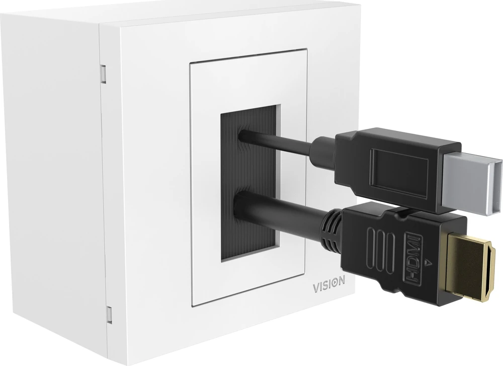 Vision Techconnect Modulare AV-Frontplatte - 30 JAHRE GARANTIE - Burstenmodul - einfaches Doppelbreitenmodul mit Offnung zum Herausziehen der Kabelis - Offnung der Burstenabdeckung 42 x 22 mm - kann in Techconnect Rahmen befestigt werden - Kunststoff -