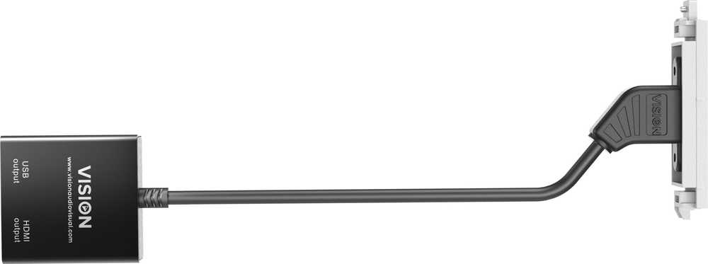 Vision Techconnect Modulares AV-Abdeckblech - LEBENSLANGE GARANTIE - USB-C-Modul - ''C'' 3.1 Typ-Buchse auf der Vorderseite - Ein Kabelis mit 1 x HDMI-Kabelis und 1 x USB-A 2.0-Buchsen - HDMI 4K bei 60 Hz - passt in Techconnect-Rahmen - Kunststoff - baltas