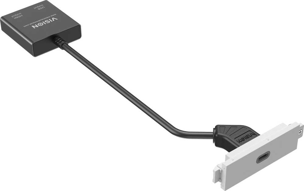 Vision Techconnect Modulares AV-Abdeckblech - LEBENSLANGE GARANTIE - USB-C-Modul - ''C'' 3.1 Typ-Buchse auf der Vorderseite - Ein Kabelis mit 1 x HDMI-Kabelis und 1 x USB-A 2.0-Buchsen - HDMI 4K bei 60 Hz - passt in Techconnect-Rahmen - Kunststoff - baltas