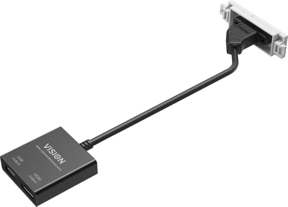 Vision Techconnect Modulares AV-Abdeckblech - LEBENSLANGE GARANTIE - USB-C-Modul - ''C'' 3.1 Typ-Buchse auf der Vorderseite - Ein Kabelis mit 1 x HDMI-Kabelis und 1 x USB-A 2.0-Buchsen - HDMI 4K bei 60 Hz - passt in Techconnect-Rahmen - Kunststoff - baltas
