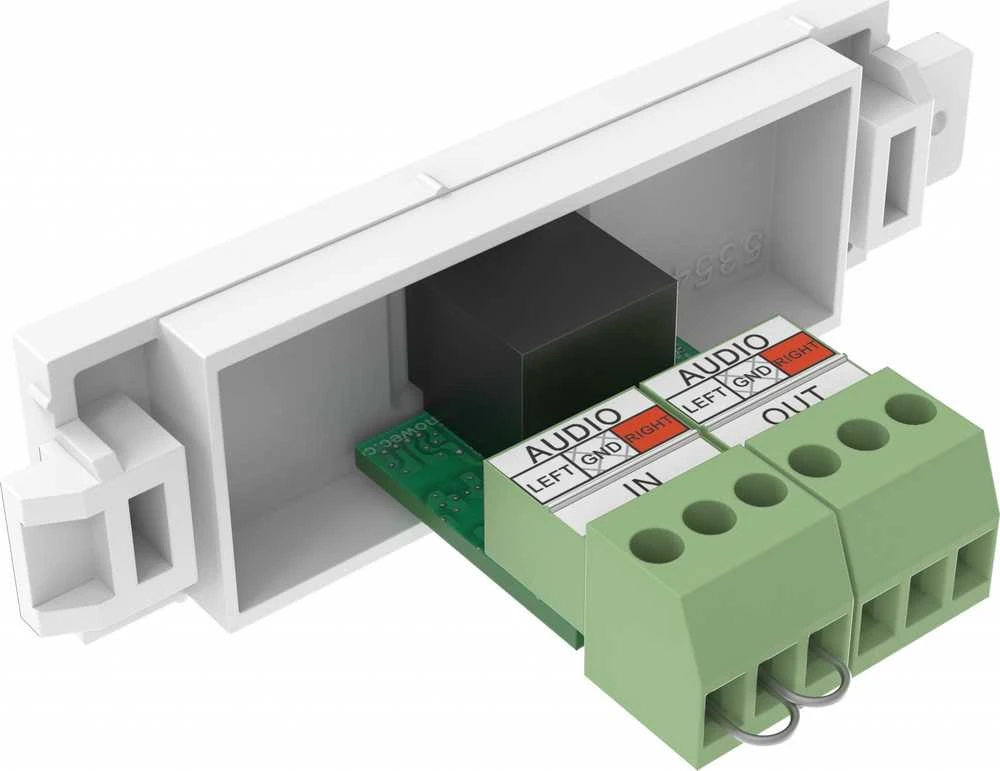 Vision Techconnect Modulare AV-Frontplatte - 30 JAHRE GARANTIE - 3,5-mm-Miniklinken-Modul - zur Verwendung mit einem Stereo-Audiokabel - Durchsteckklemme an der Ruckseite - TRS - Blankdraht-Phoenix-Anschluss an der Ruckseite - kann in Techconnect Rah