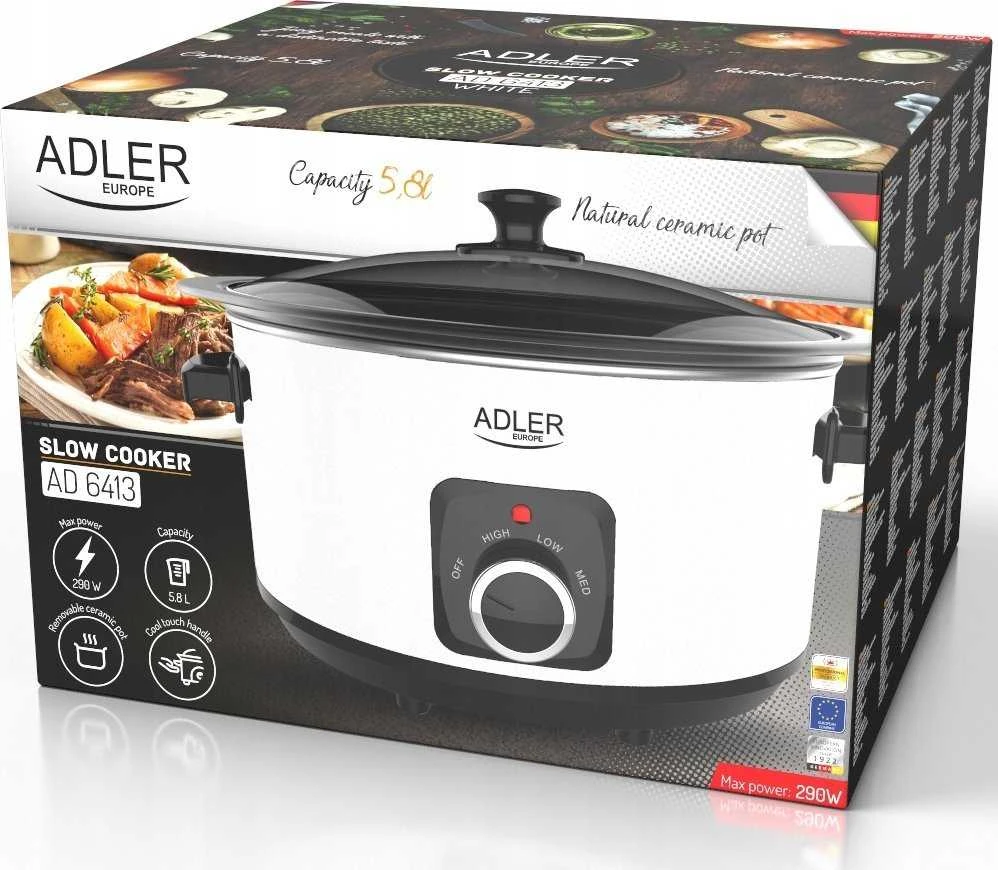 Adler | Lėta viryklė | AD 6413w | 290 W | 5,8 L | Programų skaičius 3 | Baltas