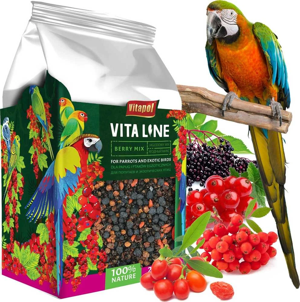 Vitapol Vitaline mėlynių mišinys papūgoms ir egzotiniams paukščiams 200g, 4vnt.