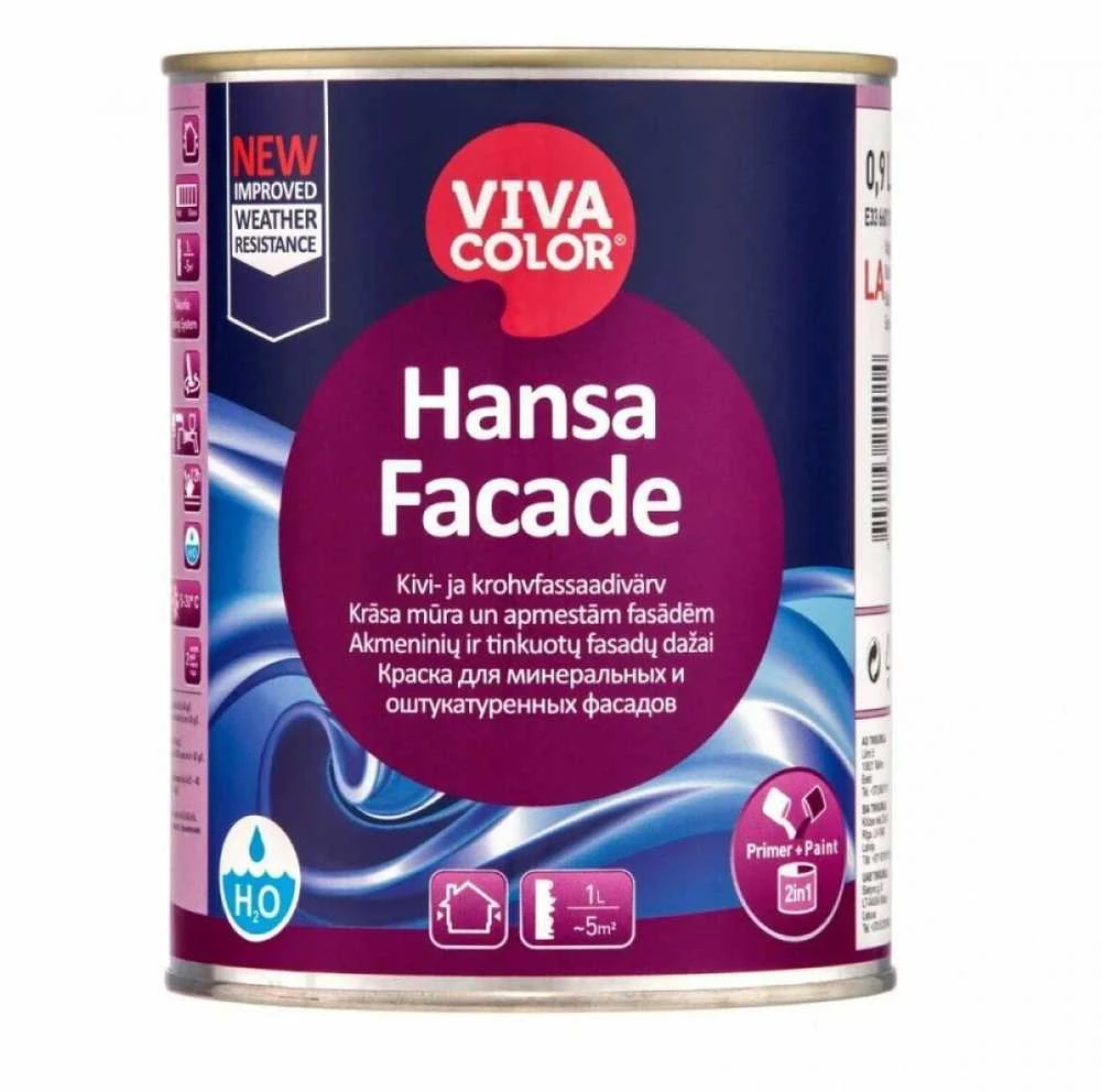 Mineralinių fasadų dažai VIVACOLOR HANSA FACADE, baltos sp., LA bazė, 900 ml