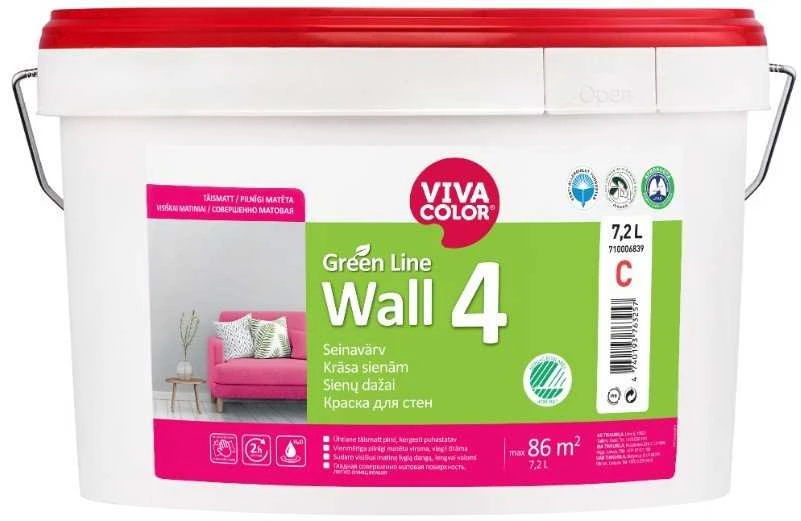 Sienų dažai VIVACOLOR Žalias LINE WALL 4, matiniai, baltos sp., A bazė, 7,2 l