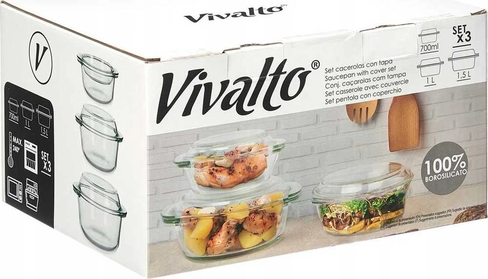 Vivalto 3 apvalių, karščiui atsparių indų rinkinys