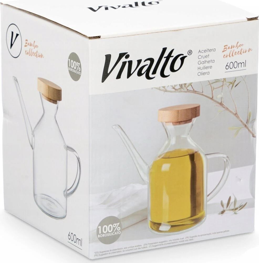 Vivalto Buteliukas na oliwę INTRA su bambusową pokrywką, 600 ml