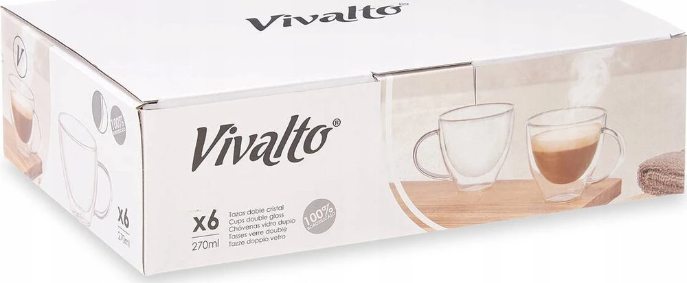 Kinvara Vivalto Puodelių rinkinys su dvigubu dugnu ir sienelėmis, 6 vnt., 270 ml