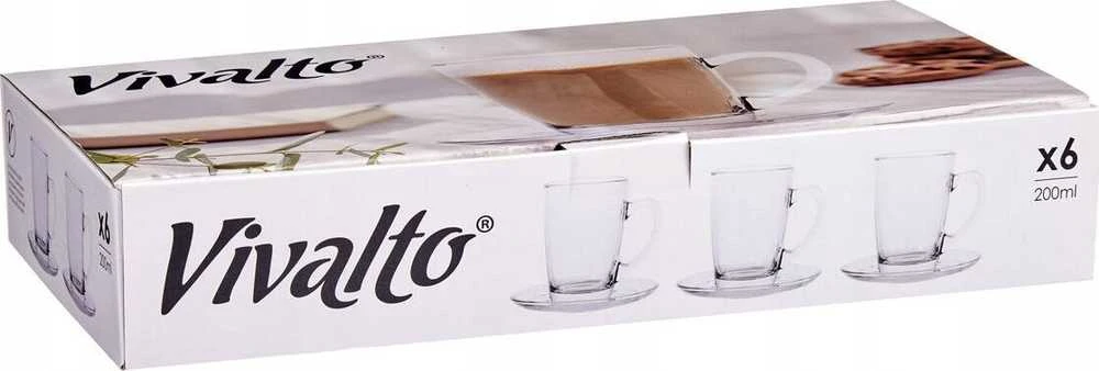 Vivalto Stikliniai kapučino kavos puodeliai su lėkštutėmis, 6 vnt., 200 ml