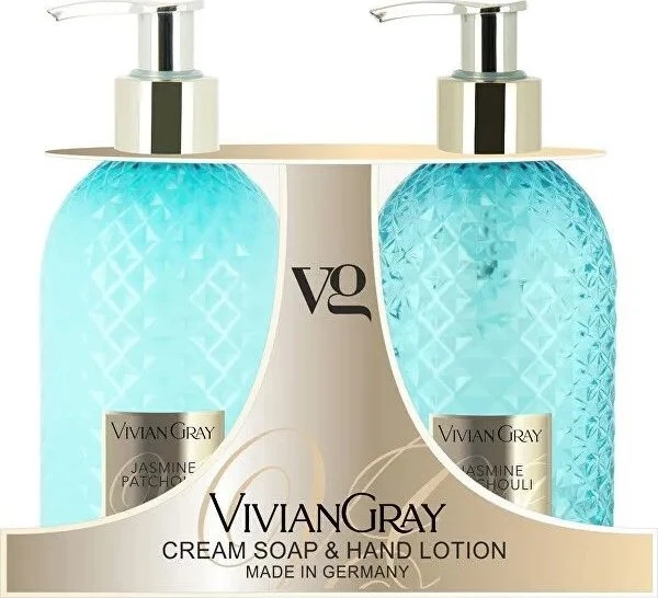 Newcos VIVIAN GRAY rinkinys Gemstone Jasmine & Patchouli: skystas kremas-muilas ir rankų losjonas, 2 x 300 ml
