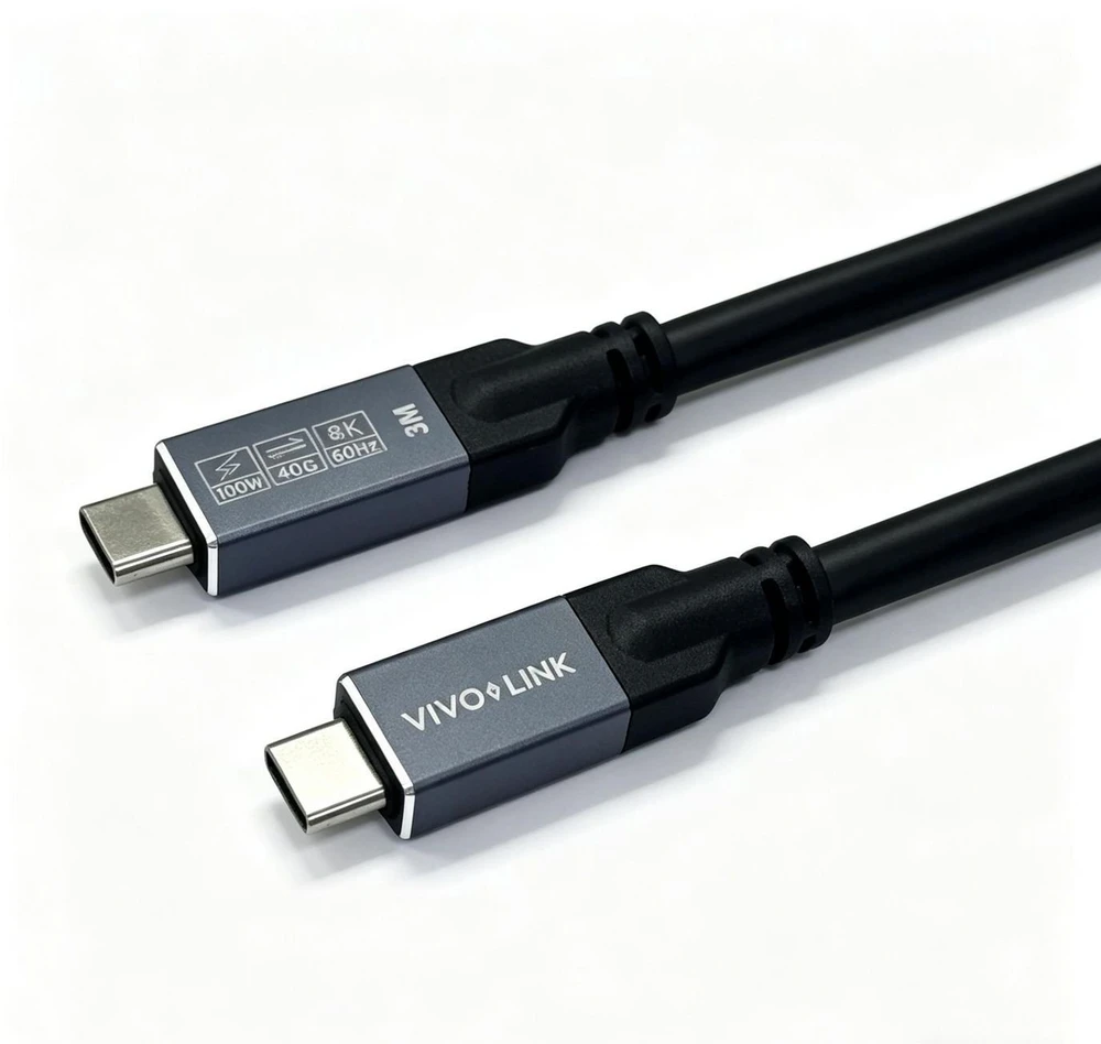 VivoLink Vivolink USB-C to USB-C Cable 3m - USB4, 40Gbps, 100W PD, 8K, Enterprise-tested kabelis USB USB4 Gen 2x2 USB C 40 Gbit/s juoda