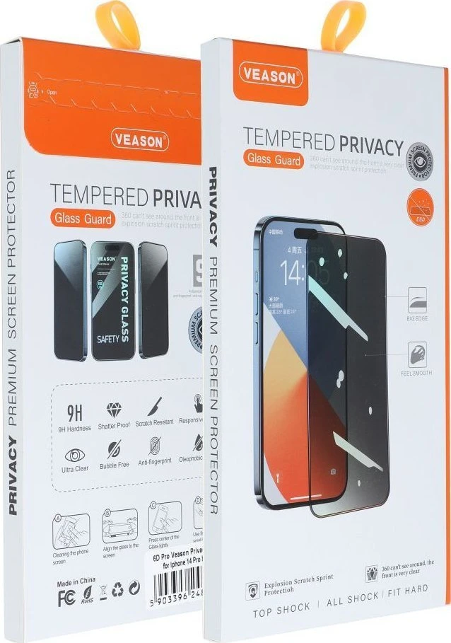 6D Pro Veason Privacy Glass - for Iphone 15 Plus juodas