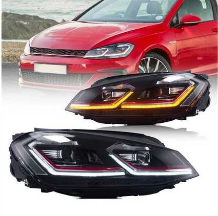 VW Golf 7 tamsinti priekiniai žibintai su LED