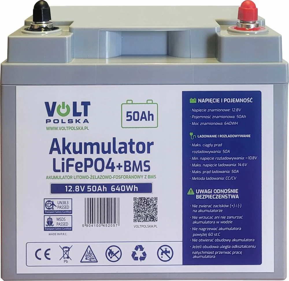 akumuliatorius VOLT POLSKA LITOWO-ŻELAZOWO-FOSFORANOWY LiFePO4 12V 50Ah 50A