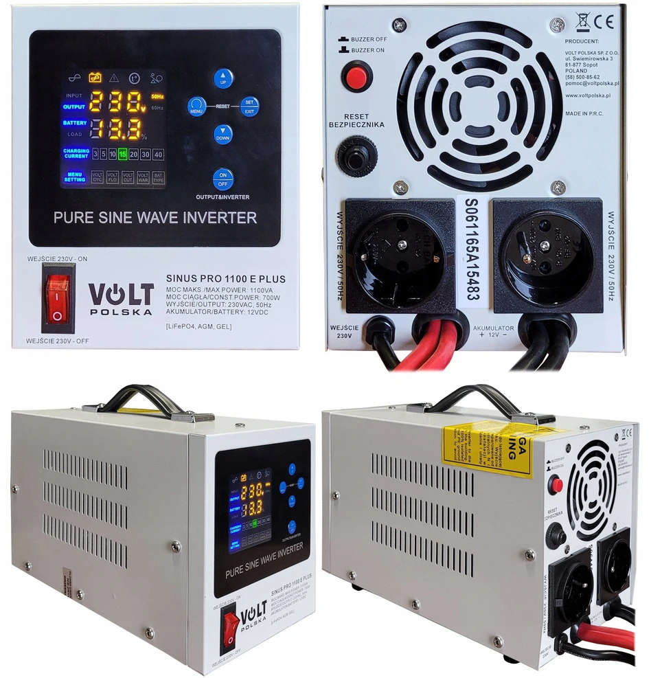 Carruzzo VOLT POLSKA SINUSPRO 1100E PLUS 12/230V (700/1100W) keitiklis [AGM, GEL, LiFePO4]