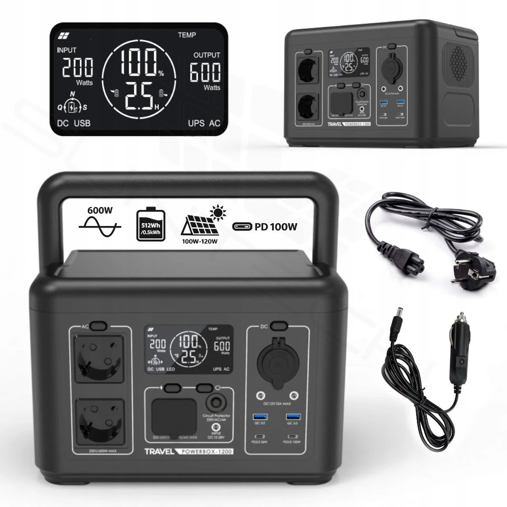 Carruzzo Nešiojama „Volt Polska TRAVEL POWERBOX 1200“ (600 W) 512 Wh įkrovos stotelė