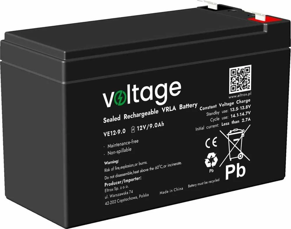 voltage AGM įtampos 12V 9Ah VE12-9.0 baterija (eksploatavimo trukmė 6-9 metai)
