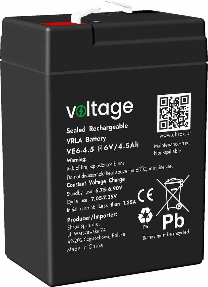 voltage AGM akumuliatoriaus įtampa 6 V 4,5 Ah VE6-4,5 (tarnavimo laikas 6–9 metai)