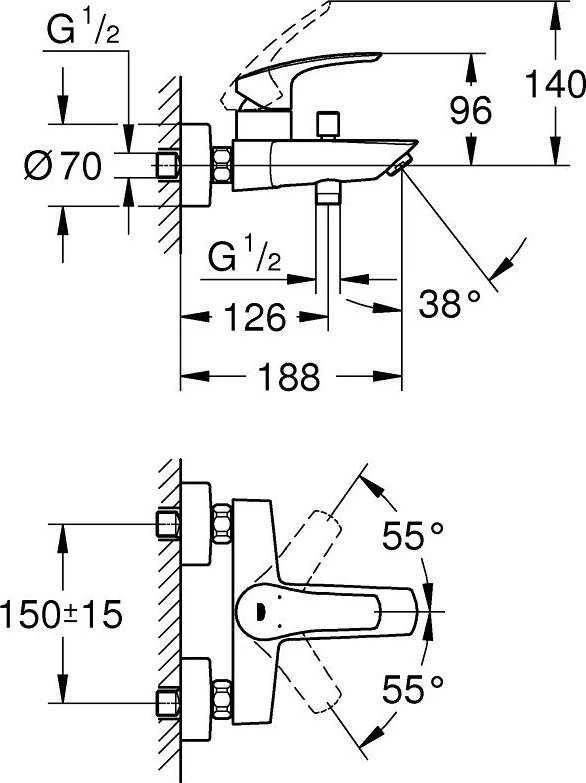 Grohe Vonios/dušo maišytuvas EUROSMART 3, chromas 33300003