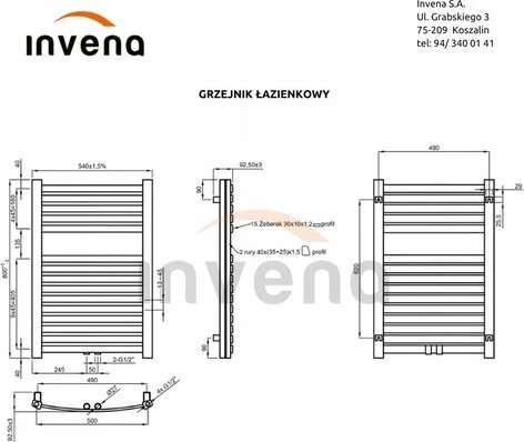 Vonios kambario radiatorius Invena INVENA 800X540 vonios kambario radiatorius Juodas