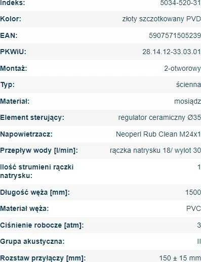 Vonios maišytuvas KFA MOZA vonios maišytuvas, montuojamas ant sienos, horizontalus, šlifuoto aukso spalvos su aukščiausios kokybės dušo galvute