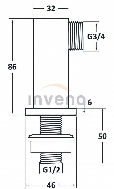 Invena Invena kvadratinė alkūnė vonios maišytuvui, chromas LA-46-K01-L