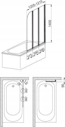 Vonios pertvara Alkotest 170-06992P / KFA / MODERN 3 / 3 ELEMENTŲ SIENA CHROMUOTAS OPTINIS SAUGUS STIKLAS 1205-1215 MM / 1400 MM /