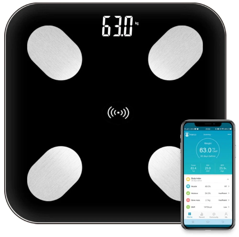 Airi CP B2 Glass Bluetooth išmaniosios svarstyklės juodos