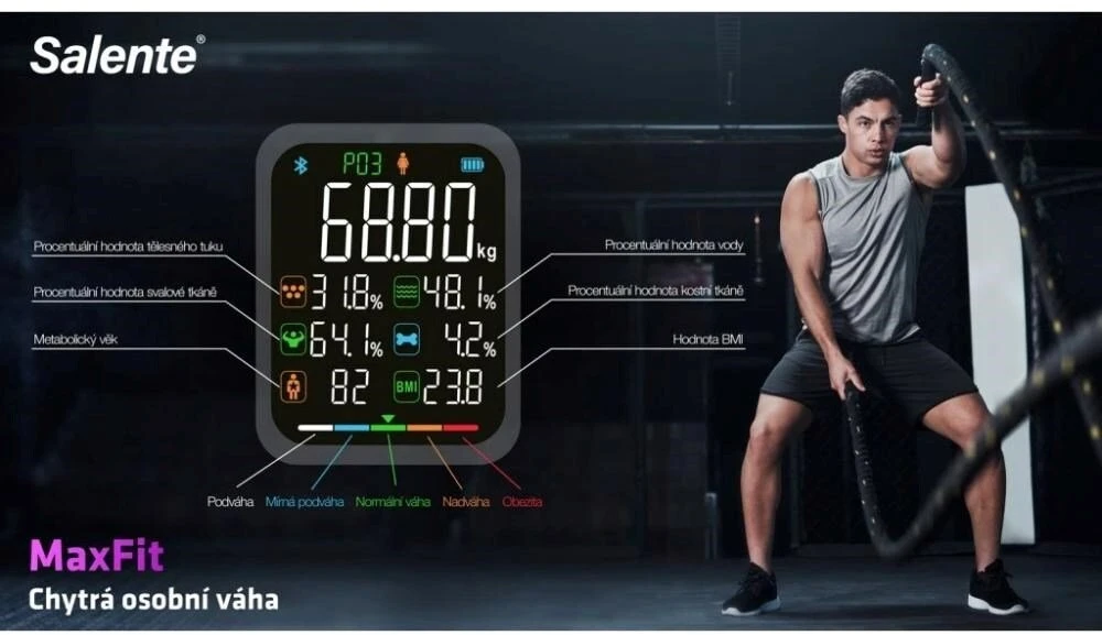 Vonios svarstyklės Evolveo Salente MaxFit inteligentna osobista waga diagnostyczna fitness Bluetooth juoda
