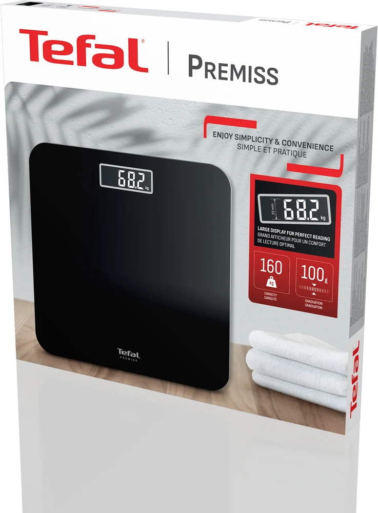 Svarstyklės TEFAL | Premiss PP1800V0 | Bathroom Scale | Maximum weight (capacity) 160 | Accuracy 100 g | Juodas