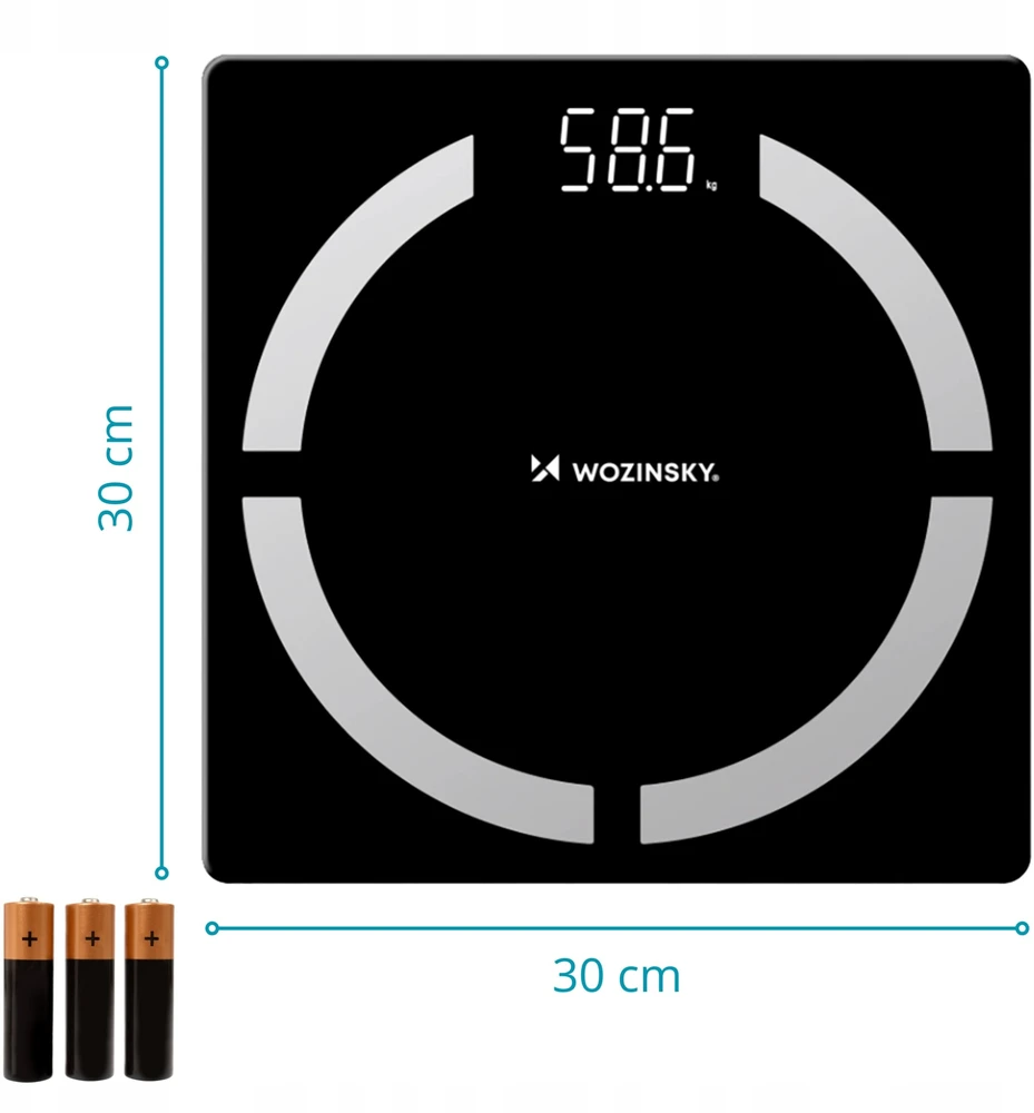 Virtuvinės svarstyklės Wozinsky WIWL-30 išmaniosios vonios svarstyklės su „Bluetooth“ – Juodas