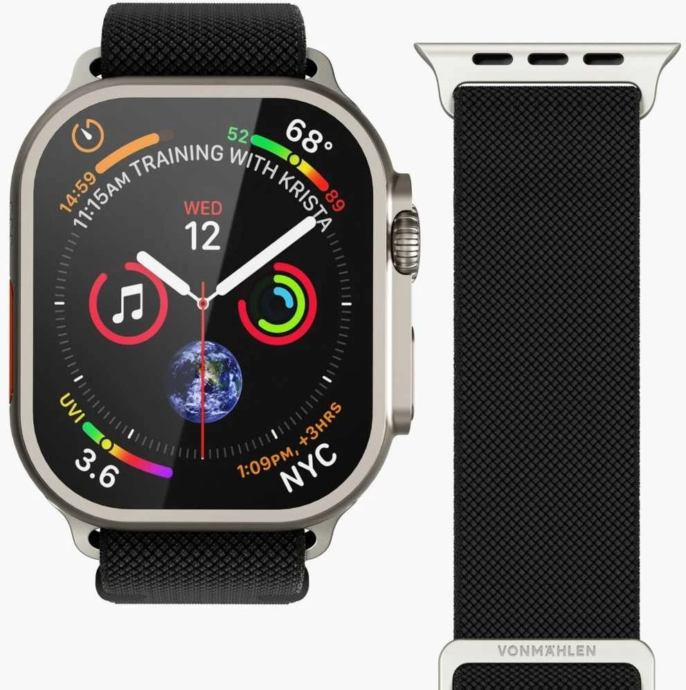 Vonmählen Klasikinė nailoninė apyrankė „Apple Watch“ laikrodžiui (38 | 40 | 41 mm), vieno dydžio – juoda (AWS00135)