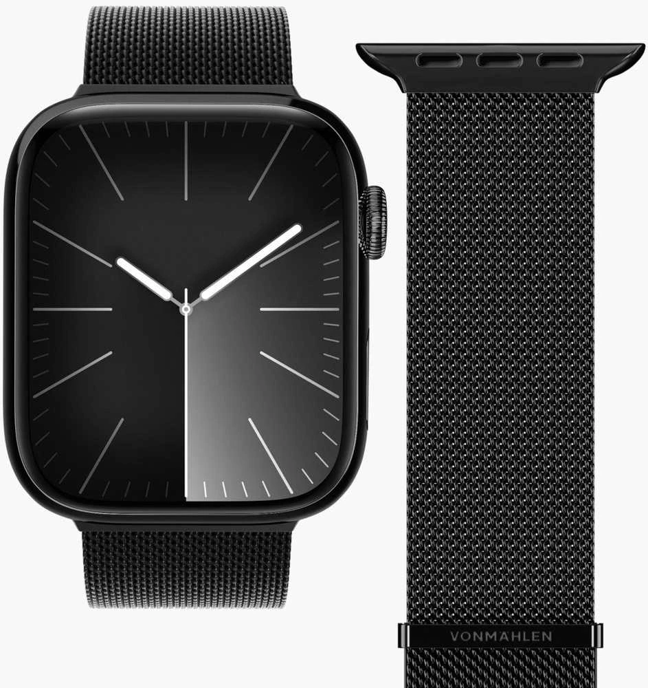 VONMHLEN Vonmählen Milanese Loop 2, Strap, Išmanusis laikrodis, Juodas, Apple, Apple Watch 44 | 45 | 46 | 49 mm, Nerūdijantis plienas