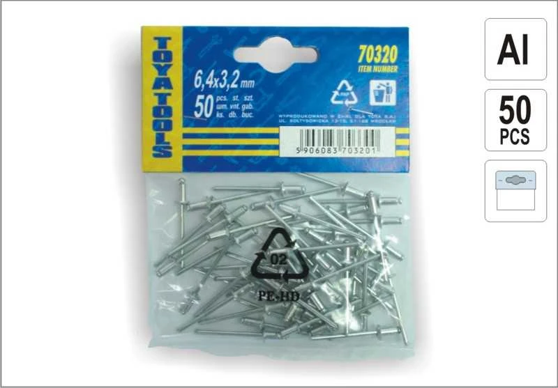 VOREL NITY ALUMINIOWE 4,0 x 6,4mm 50szt. 70400