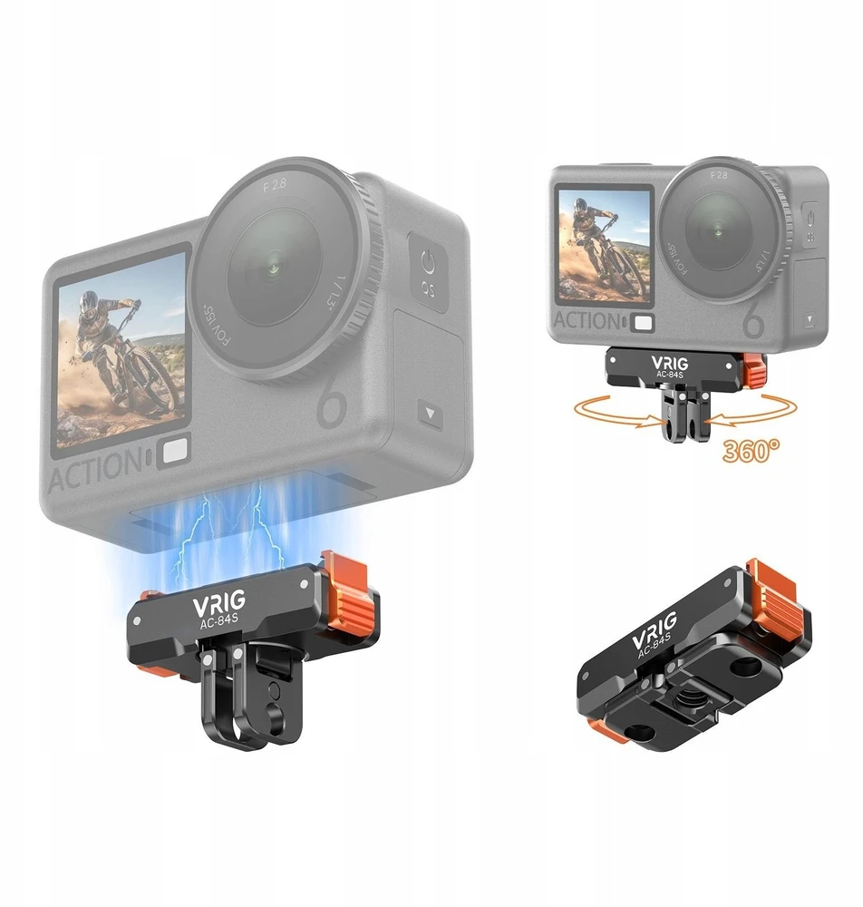 null Veiksmo kameros tvirtinimo adapteris - VRIG AC-84S, skirtas DJI Osmo Action 3, 4, 5, 6, Nano