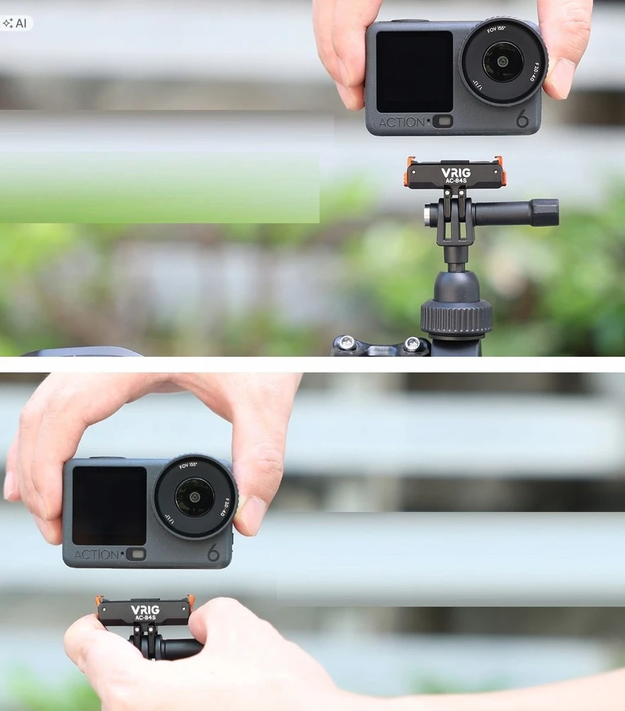 null Veiksmo kameros tvirtinimo adapteris - VRIG AC-84S, skirtas DJI Osmo Action 3, 4, 5, 6, Nano