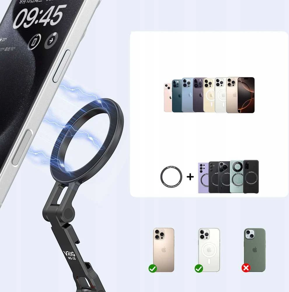 Telefono laikiklis - VRIG MG-28 MagSafe magnetinis laikiklis iPhone 12-16 serijai