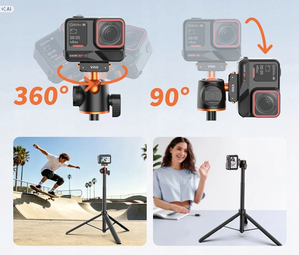 VRIG selfijo lazdelė Selfie Stick Kijek Grip 3in1 magnetinis Insta360 X5 X4 Air Ace Pro 2 / Ac-104 / Sku: A0324 (SB12047)