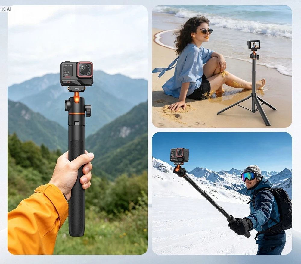 VRIG selfijo lazdelė Selfie Stick Kijek Grip 3in1 magnetinis Insta360 X5 X4 Air Ace Pro 2 / Ac-104 / Sku: A0324 (SB12047)