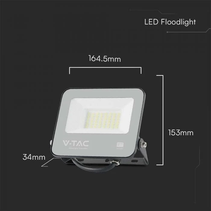 VTAC LED prožektorius, projektorius, 30 W, 3450 lm, 6500 K, diodas, 115 LM/W, IP65, juodas, 5 metų garantija, 23198