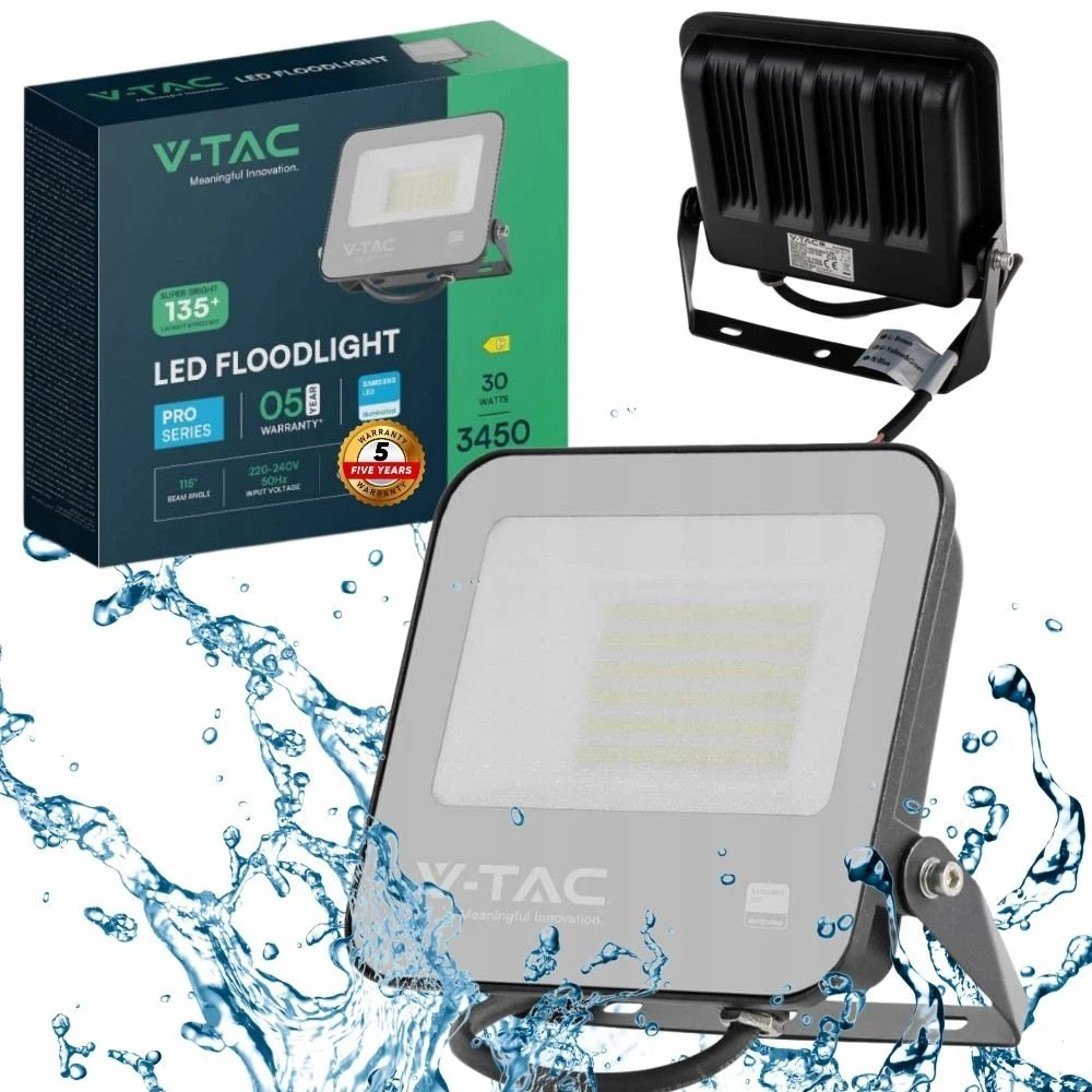 VTAC LED prožektorius, projektorius, 30 W, 3450 lm, 6500 K, diodas, 115 LM/W, IP65, juodas, 5 metų garantija, 23198
