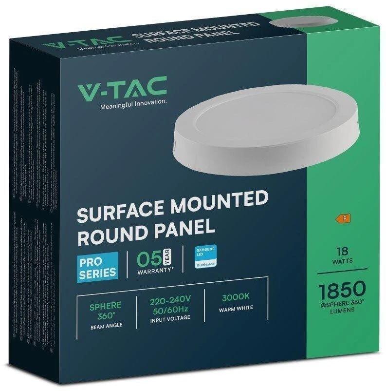 V-tac 18W LED paviršinė panelė, balta, 4000K, SAMSUNG LED chip