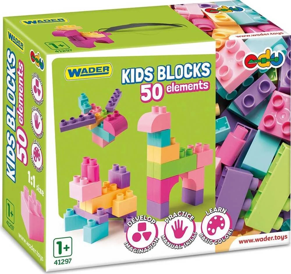 Wader Klocki 50 dalys Kids Blocks rožinė