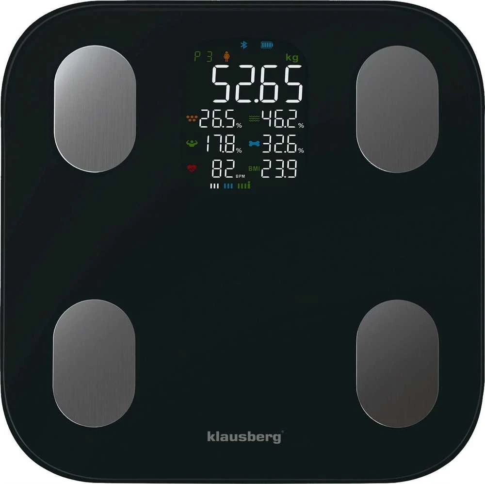 Virtuvinės svarstyklės Svarstyklės Elektroninės vonios svarstyklės su kūno sudėties analizatoriumi, juodos, Klausberg, kb-7854