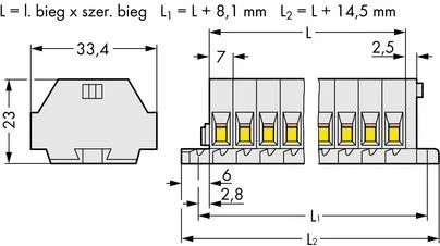 Wago 262-142 gnybtų bloko techninis matmenų brėžinys