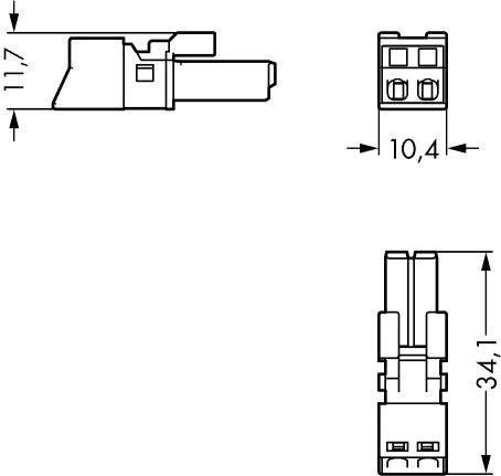 Wago 890-1102 techninis sujungimo matmenų brėžinys